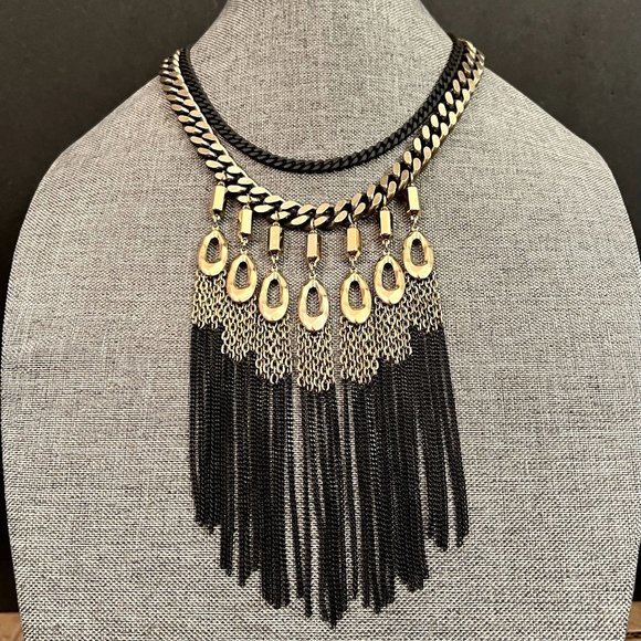 Stella & Dot Lillith Fringe Statement Necklace Mixed Metal Tribal Gold B… - Picture 3 of 9